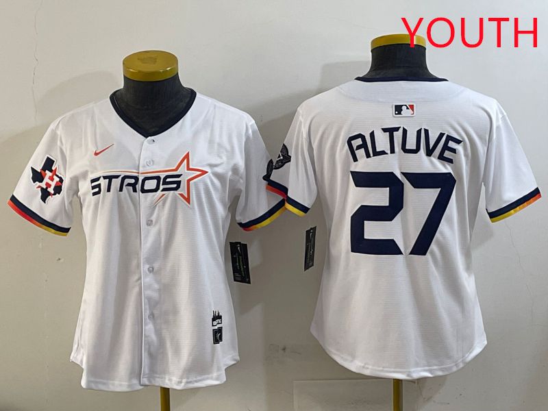 Youth Houston Astros #27 Altuve White three generations Joint Name Nike 2025 MLB Jersey style 8